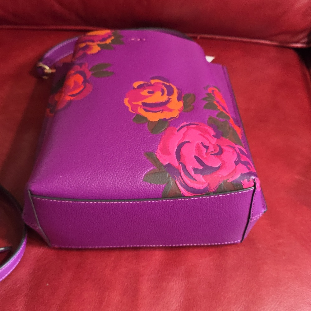 Coach Magenta Purple Red Jumbo Floral Mollie 22 Bucket Bag - Picture 7 of 12